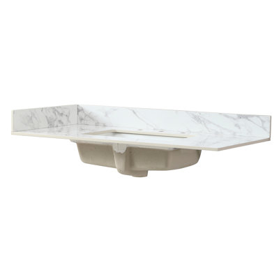 22" X 4" Bathroom Sink Side Splash, Engineered Marble Stone, Color, American Design, & Stain - , Easy To Install With Pre Drilled Faucet Holes Splash In , Size, Long Term Durability, Overflow Hole