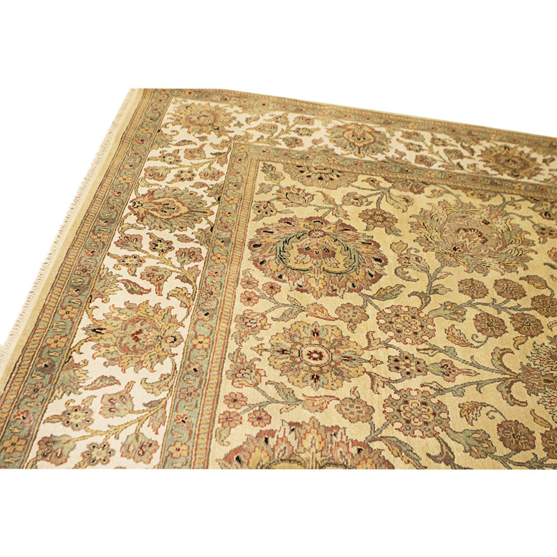Hand Knotted Wool Area Rug in Gold And Ivory