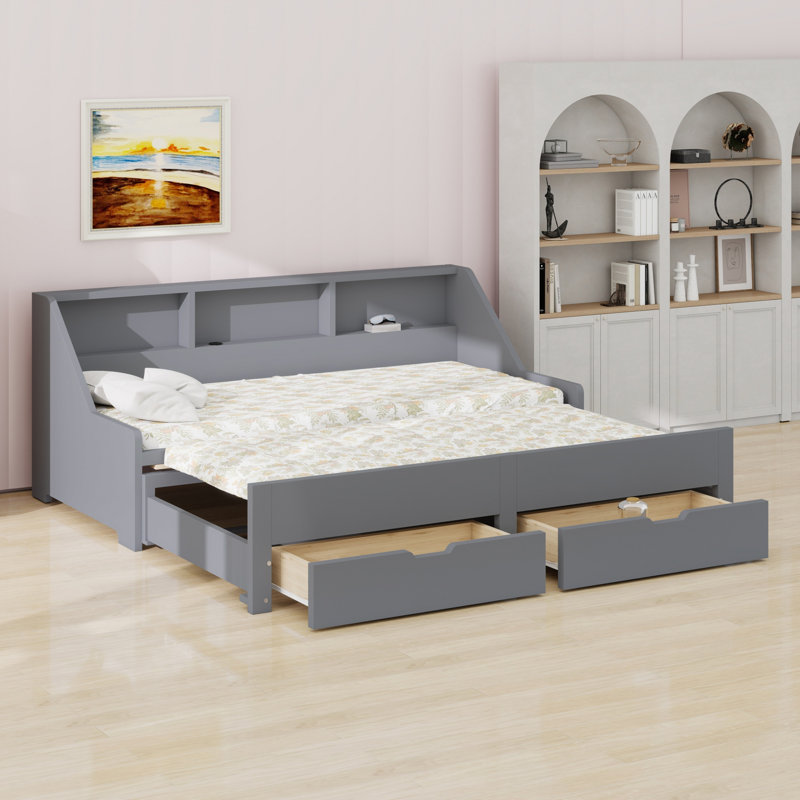 Upholstered Daybed, and Two Storage Drawers, Gray