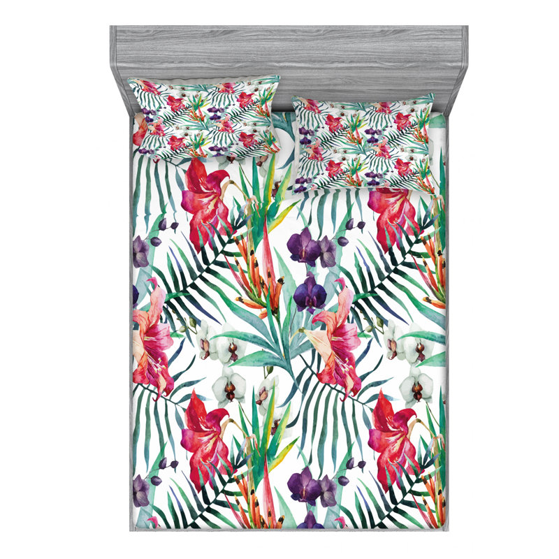 Microfiber Floral Sheet Set, Queen Sheet Set + Fitted Sheet + 2 Pillowcases