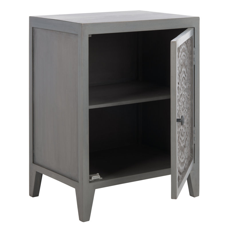 Elegant Etherson 20'' W Nightstand – Carved Whitewash Wood Door, Luxury Contemporary Bedroom Accent, Gray Walnut