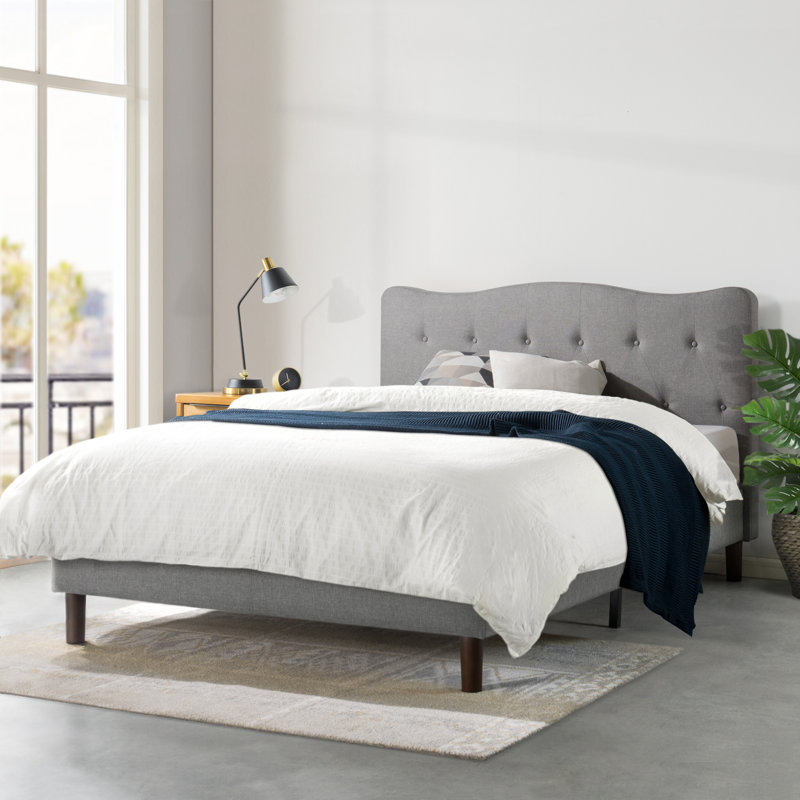 Janne Tufted Upholstered Platform Bed, Classic Grey, Full