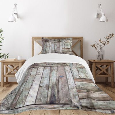 Ambesonne Rustic Bedspread Set Old Barn Door Cottage Warm Taupe Cocoa -  bed_43385_twin