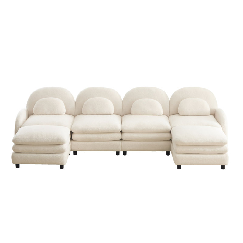 Canapé Teddy en tissu 4 places en forme de nuage, dossier incurvé et accoudoirs avec coussins lombaires incurvés, canapé modulaire 4 places modulaire avec 2 repose-pieds mobiles et coussin de soutien à double couche