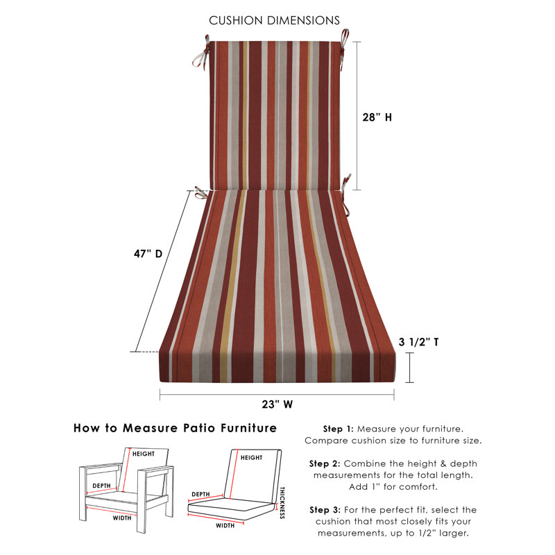 Outdoor Chaise Lounge Cushion – Weather-Resistant, Reversible, Plush Comfort - Basics by Wayfair™, Adobe Stripe
