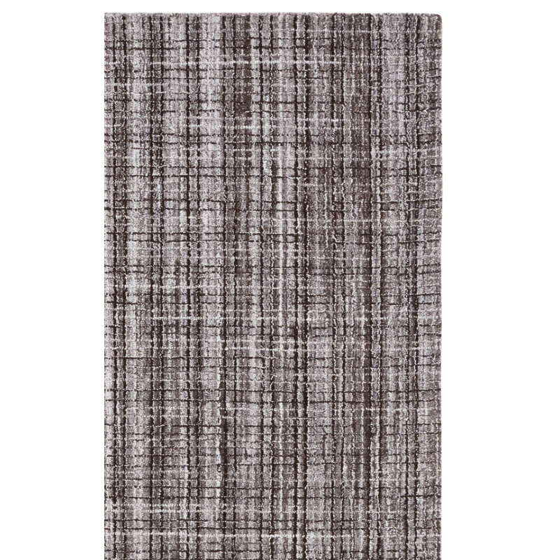 Nathasia Abstract Hand Tufted Wool/Cotton Plaid Rug in Brown/Gray, Rectangle 5' x 8'