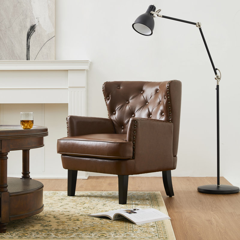 Fauteuil club à oreilles Vegan, Similicuir brun