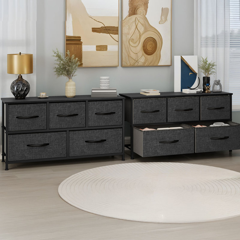 Kathiria 39.4"W 5 Drawer Small Dresser, Dark Gray