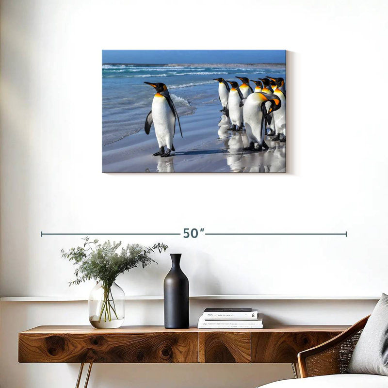 Pingouins bruns dans la plage, H 20 po x l 30 po