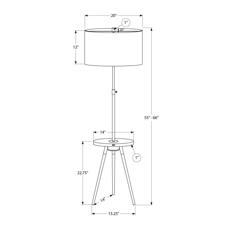 Modern Gold Metal Floor Lamp with Side Table, Adjustable Height 66" Tripod Floor Lamp with Cream Linen Shade for Living Room & Bedroom