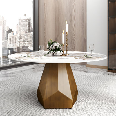 Table de salle à manger blanche 59,82 po pour 8 personnes, plateau de table en pierre frittée et base en métal, teinture et table moderne durable, 8 places, surface de vie de la base supérieure