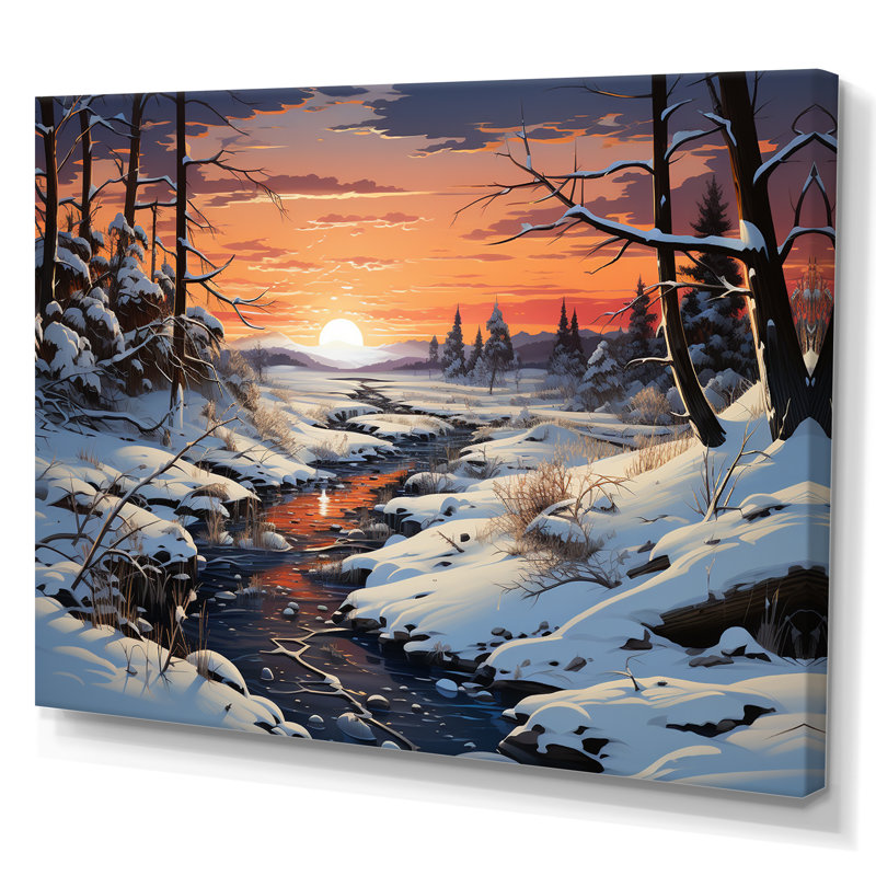 Paysage d'hiver rivière - impressions d'art mural, H 34 po x l 44 po, Toile tendue