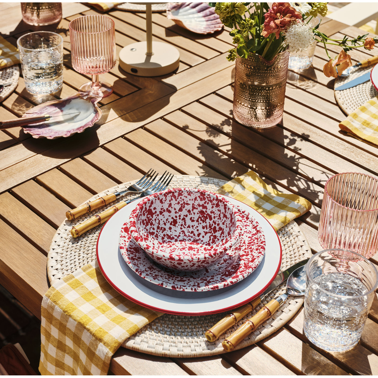 Crow Canyon Home Splatterware 16 Piece Dinnerware Set, Service for 4, Red