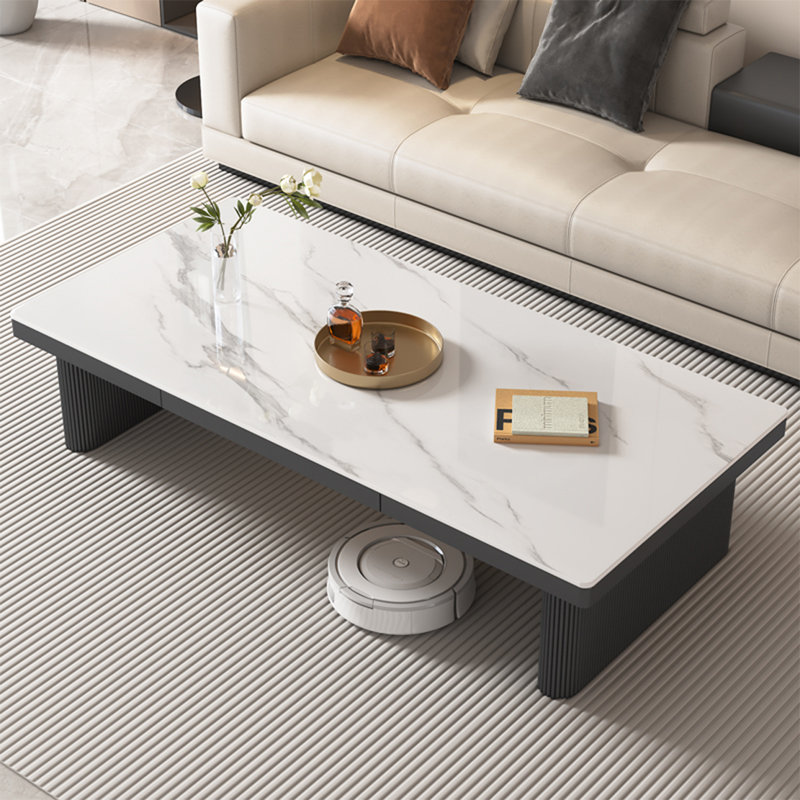 Modern rectangular rock plate coffee table, 16.5" H x 47.2" L x 23.6" W