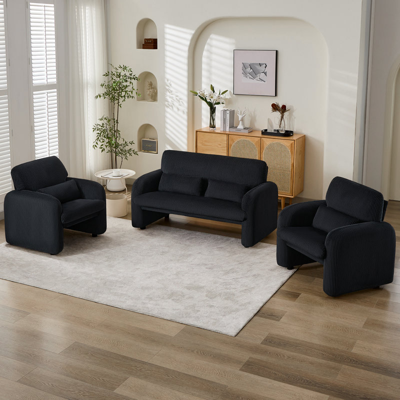 3 - Piece Corduroy Living Room Set, Black