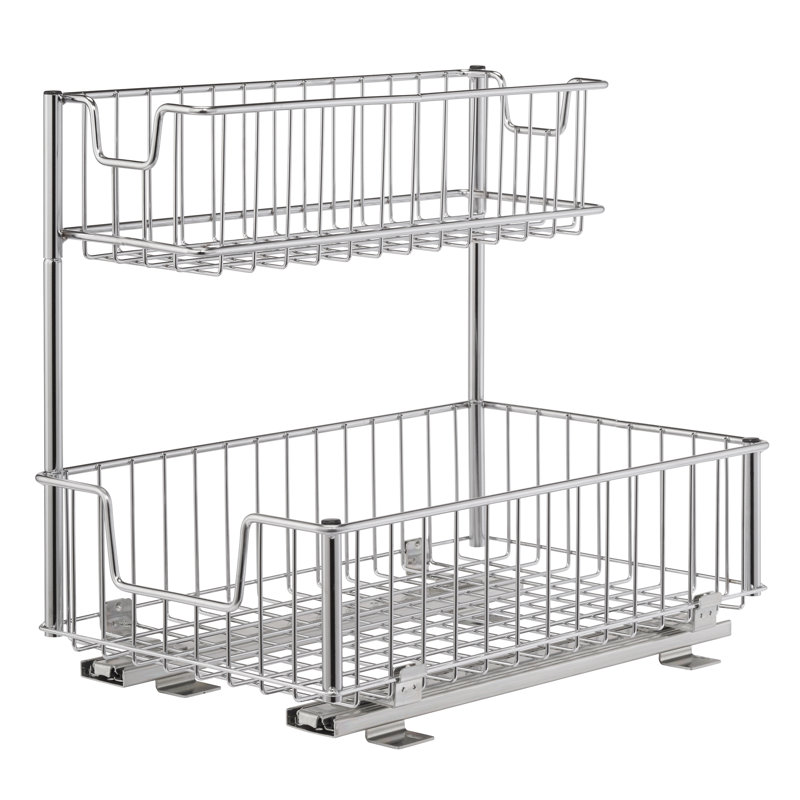 Chrome Sliding Undersink Organizer with Two Baskets