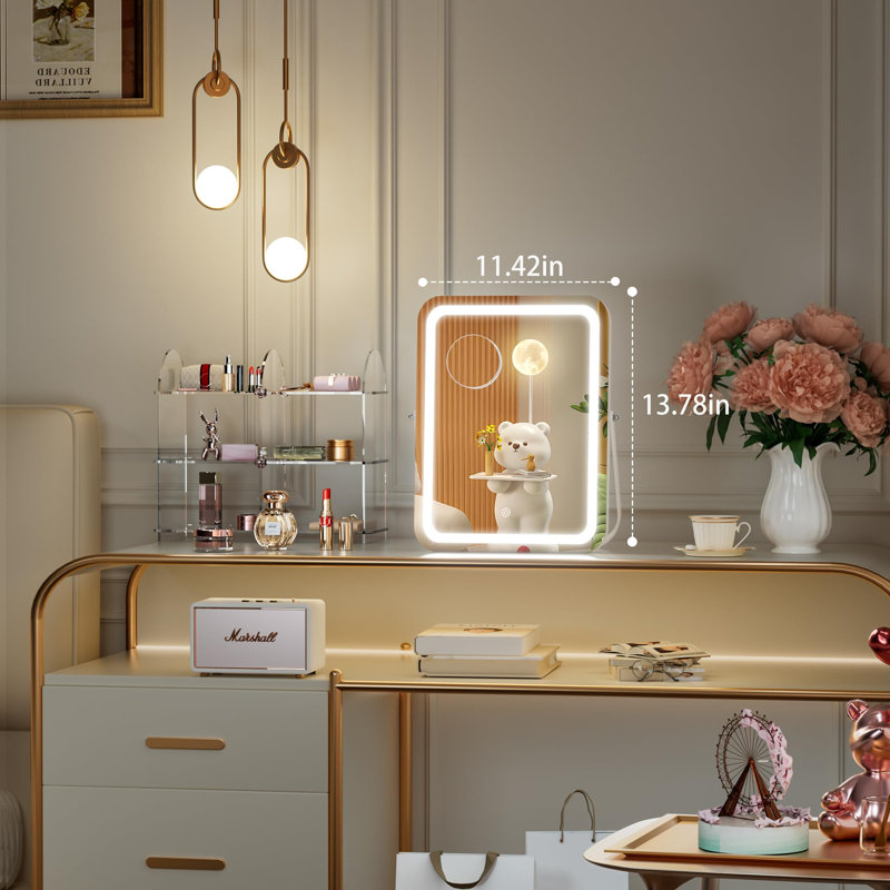 Madrazo LED Makeup Mirror – Adjustable Brightness, 3 Color Modes, 360° Rotation, Shatterproof Glass, 12" x 10"
