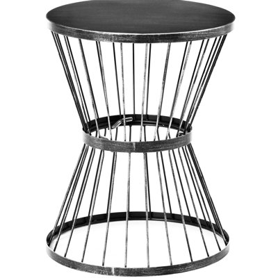 Powder-Coated Iron Side Table with Hourglass Shape & Open Cage Design