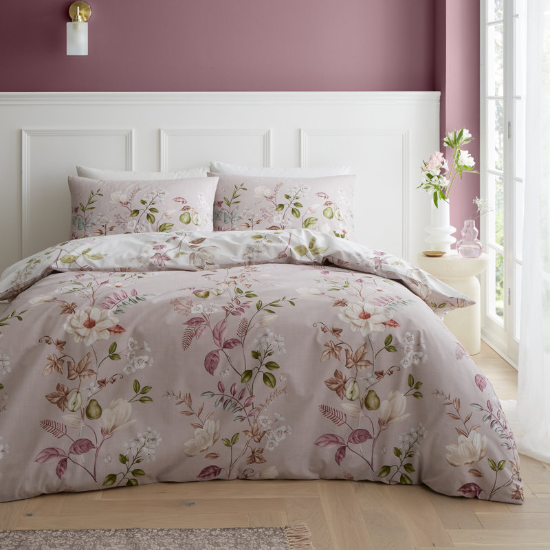 Francesca Floral 200 Thread Count Cotton Reversible Duvet Cover Set, Double Duvet Cover + 2 Standard Pillowcases