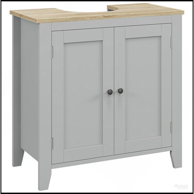 Armoire de rangement sous-évier, meuble-lavabo sous-comptoir avec tablette en U et tablette interne réglable Kleankin, gris