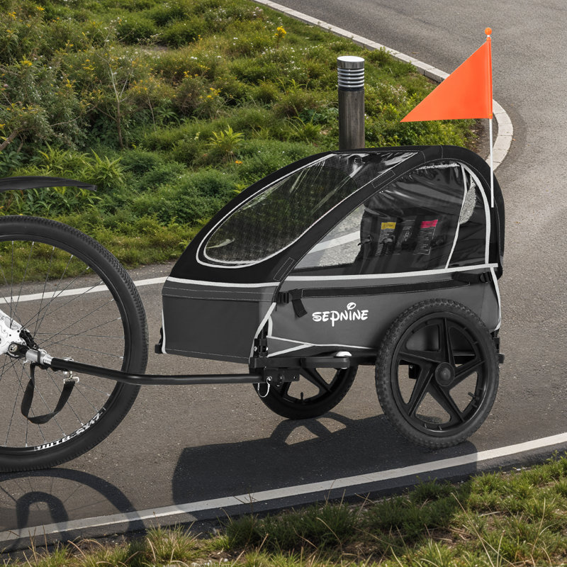 Foldable Kids Bike Trailer With Storage Bag, Fits 1-2 Children, Black