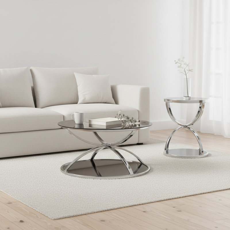 Ensemble de tables basses Modern Glass, Gris/argent