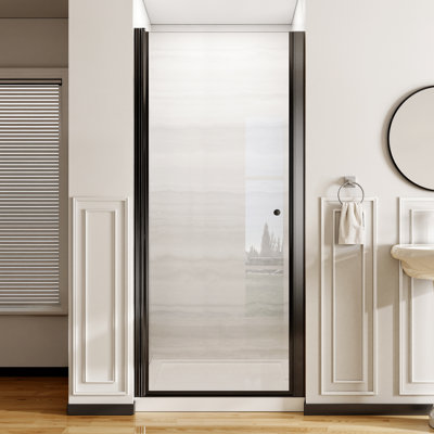 Porte de douche à charnière pivotante noire sans cadre 34 po x 72 po - Cabine de douche battante simple en verre trempé de 6 mm