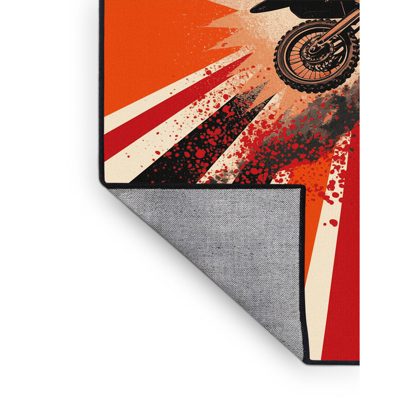Machine Washable Aguilar Motocross Dirt Jump Bold & Eclectic Modern Starburst Rug in Red – Black Binding, 7x10