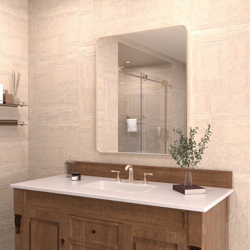 Cozy l 30 po x H 36 po Miroir de salle de bain mural moderne encadré en nickel brossé, Nickel brossé, 30 po x 36 po