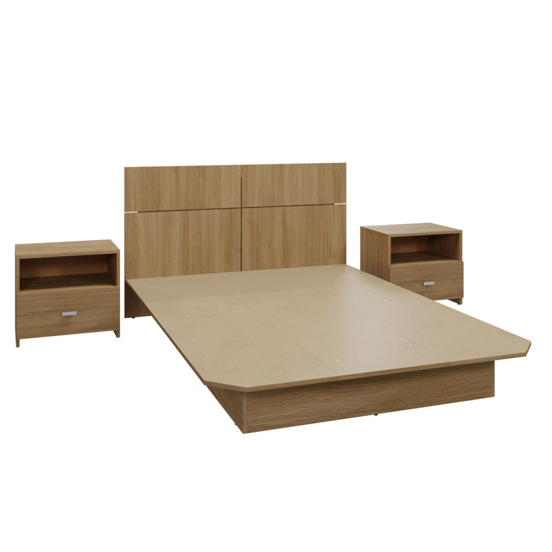 Zen Alpha Bedroom - Platform Bed with Headboard and Nightstands (2) – Easy Assembly, No Box Spring Required, King, Brown
