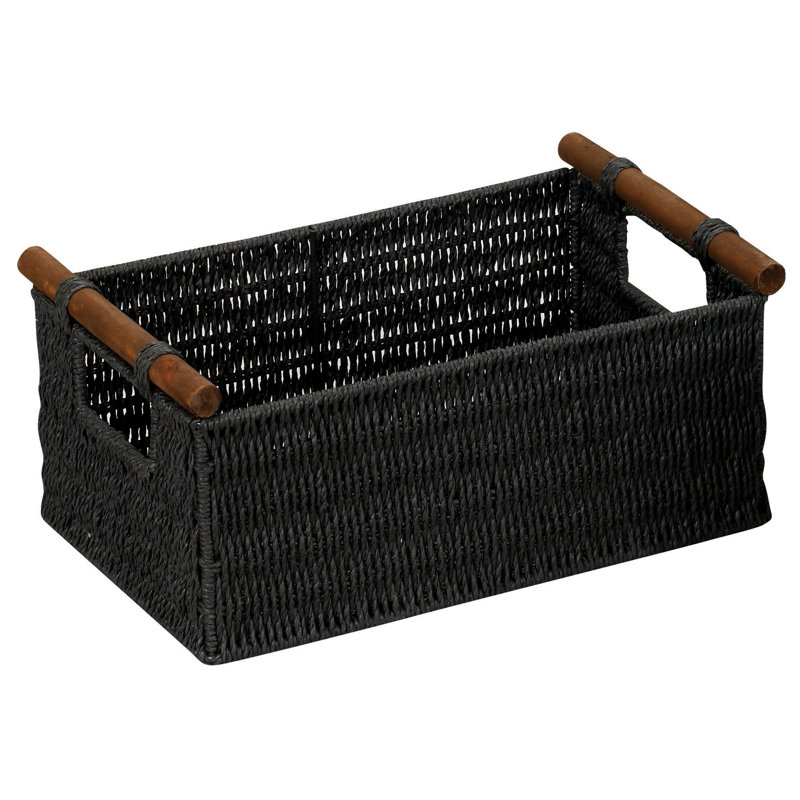 Chebeague Decorative Woven Baskets, Paper Rope with Wood Handles, Sturdy Metal Frame, Small, Medium and Large, Black