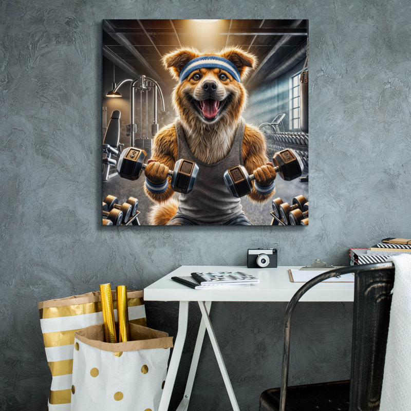 "Kefren" Gym Dog "par Rey Klimt, art mural sur toile, H 26 po x l 26 po