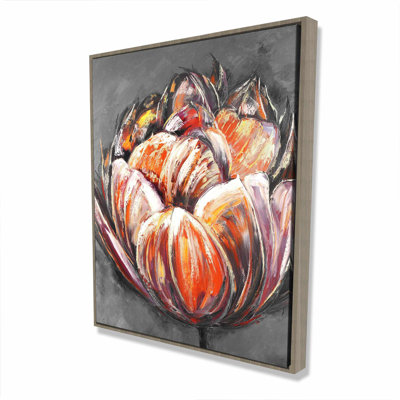 Red Contemporary Tulip Canvas | Abstract Orange Floral Decor
