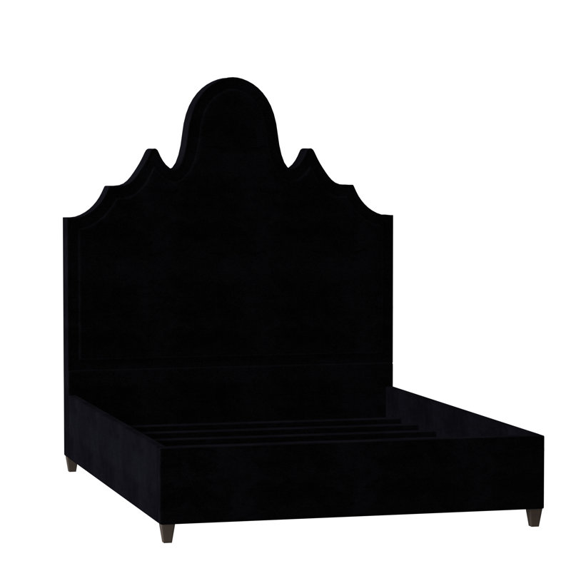 Amalie Upholstered Bed, Queen, Bella Black Performance Velvet, Brown Mahogany