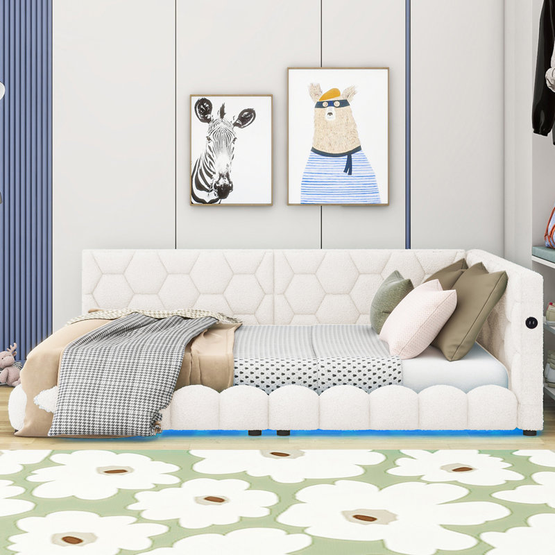 Lit rembourré Teddy avec ports USB et ceinture DEL