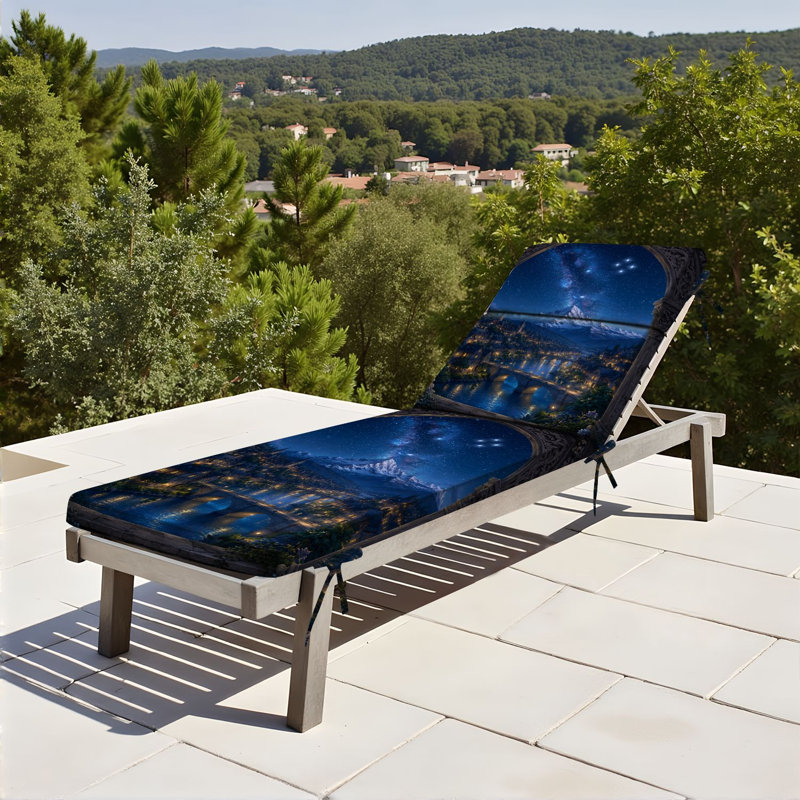  Coussin de patio d'extérieur pour l'extérieur 3 po Fantasy Nighttime Village Illuminated Bridge Mountain Under Starry Sky