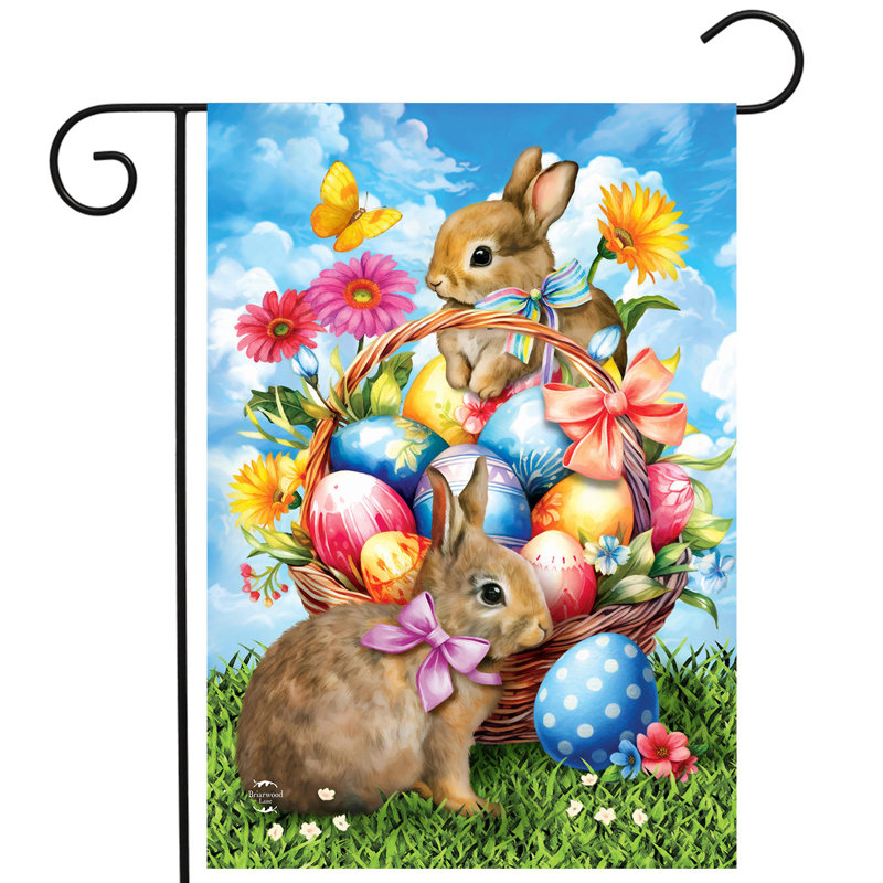 Drapeau de jardin Sprintime Bunnies, Printemps brun/bleu/vert 1