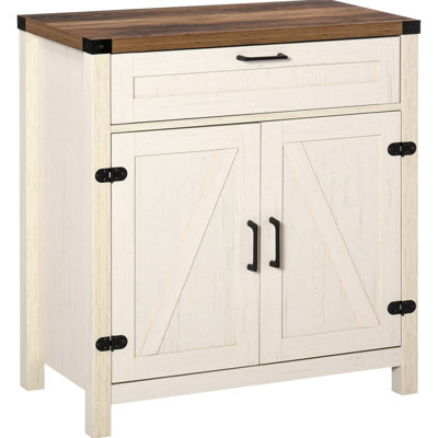 Barn Door Style Kitchen Cabinet With Compact Storage - White Rustic And Doors For Living Area