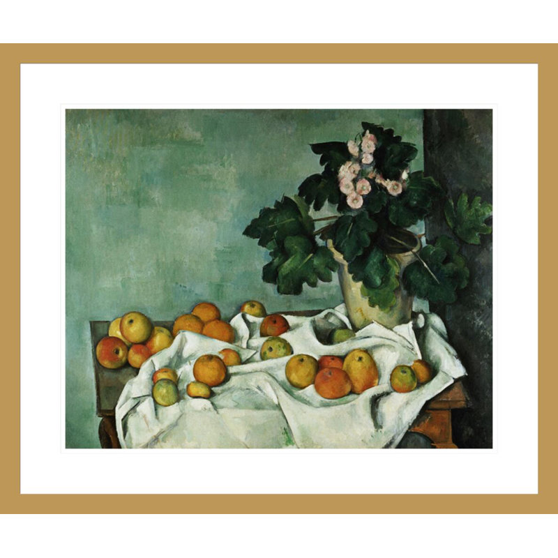 Nature morte avec des pommes et un pot de primevères par Paul Cézanne, H 23,5 po x l 27,87 po