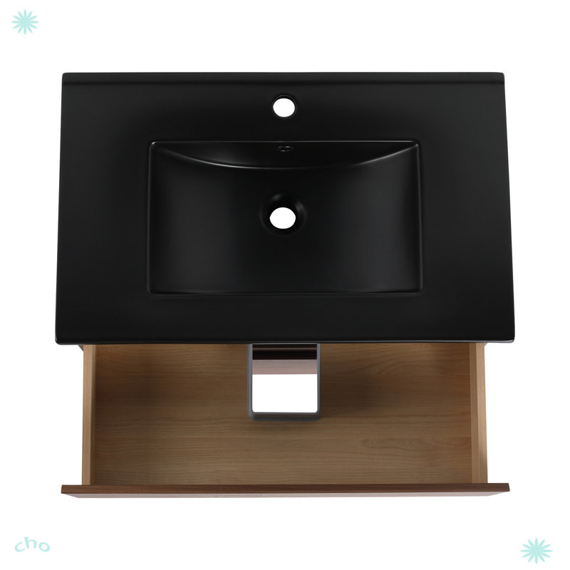 Lucylla 30" Wall-Mounted Bathroom Vanity With Black Ceramic Sink