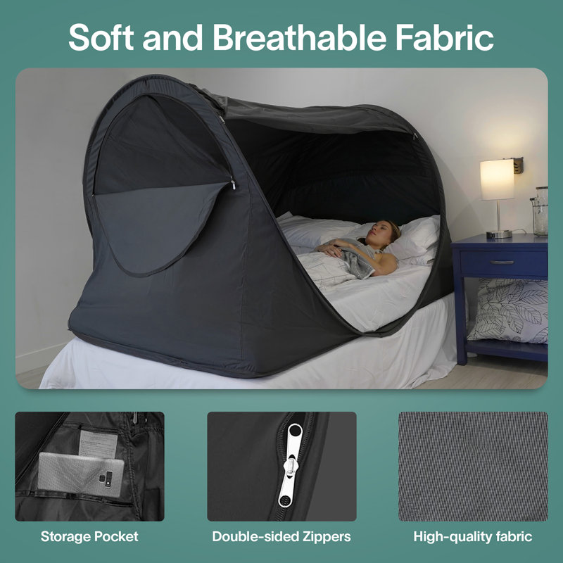 Charcoal Black Full Size Polyester Privacy Bed Tent