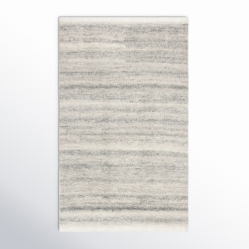 Tapis gris clair en laine à poils longs Wyly, Rectangle de 5 pi x 8 pi