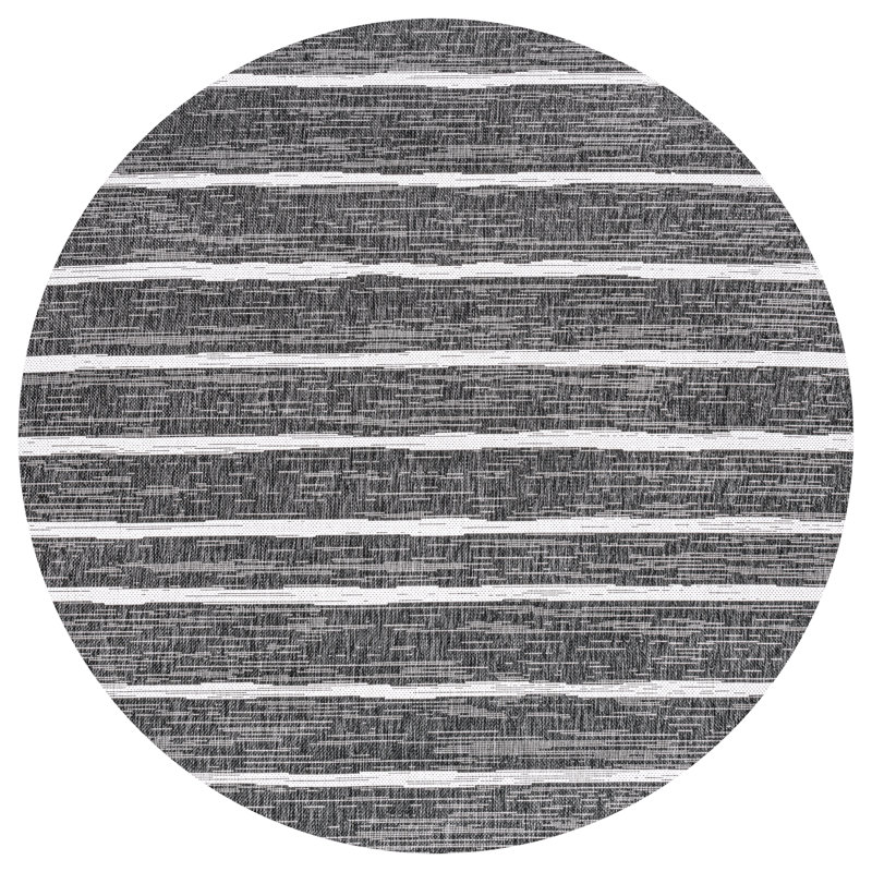 Siegert Berber Stripe Black/Ivory Indoor/Outdoor Rug, Round 6'7"