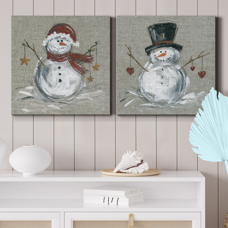 «Aleman Linen Snowman I», ensemble de 2 reproductions sur toiles tendues, H 10 po x l 10 po x P 1 po