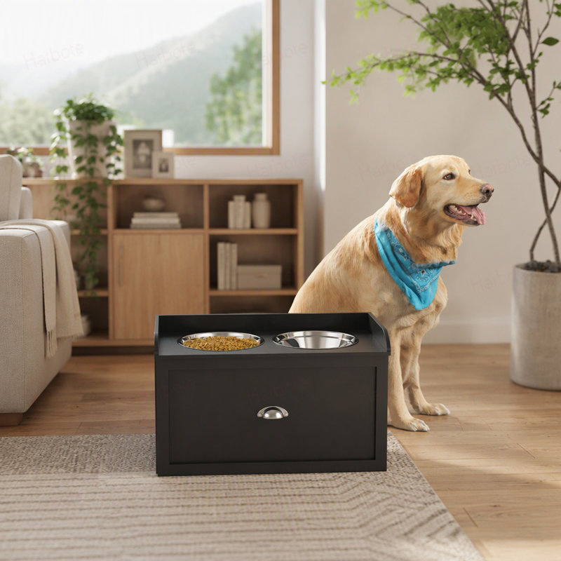 Dog Feeding Station with Storage Drawer, Dog Food Storage Cabinet with 2 Removable Elevated Dog Bowls for Large Sized Dogs