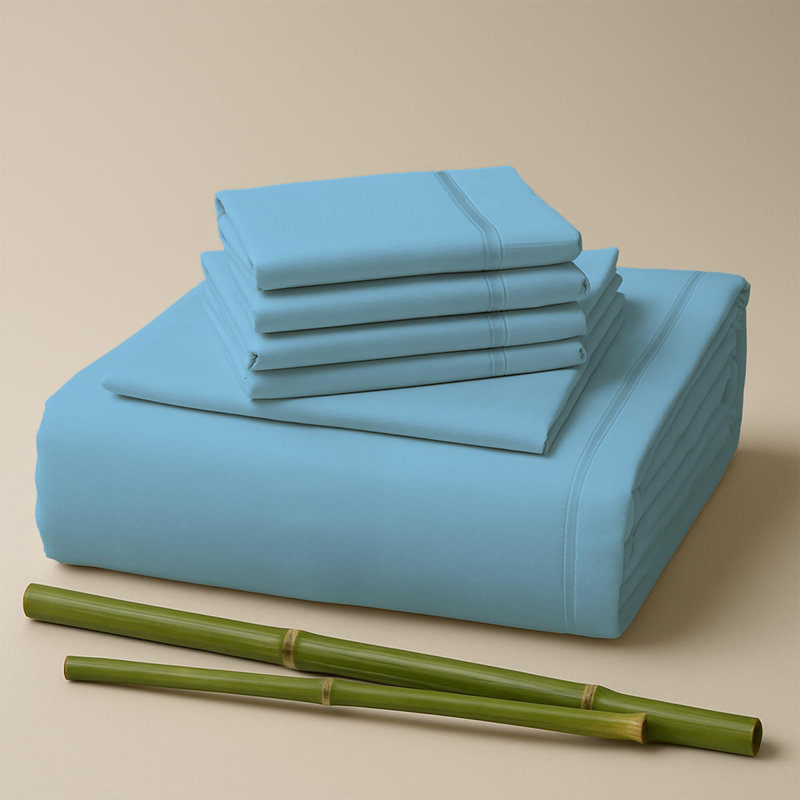Premium Rayon From Bamboo Blend Sheet Set With Deep Pockets, Cooling and Breathable, Twin Sheet Set with 2 Pillowcases, Denim
