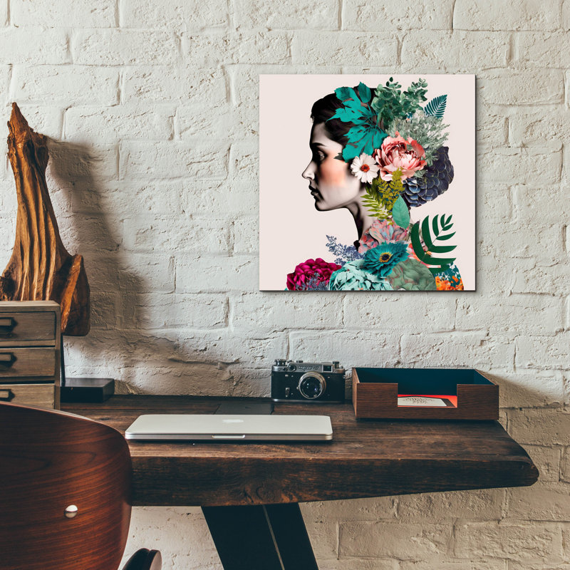Art mural en verre Winston Porter «Floral Profile» par Design Fabrikken, H 12 po x l 12 po x P 0,13 po