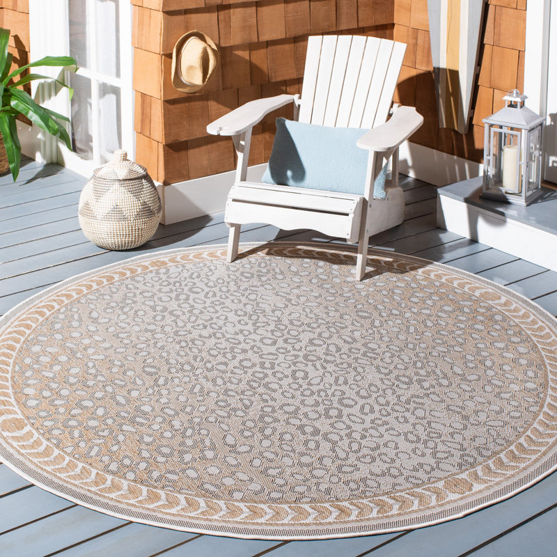 Mooresville Animal Print Taupe Indoor / Outdoor Area Indoor/Outdoor Area Rug, Round 4'