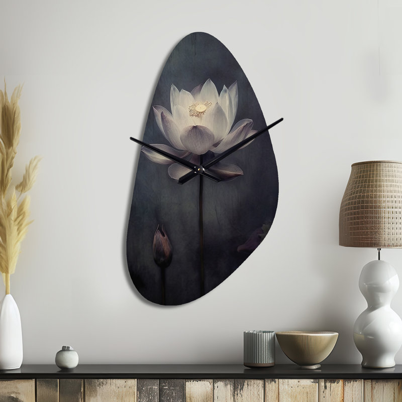 Horloge murale gris asymétrique Lotus Symphony III - Floral, Moyenne