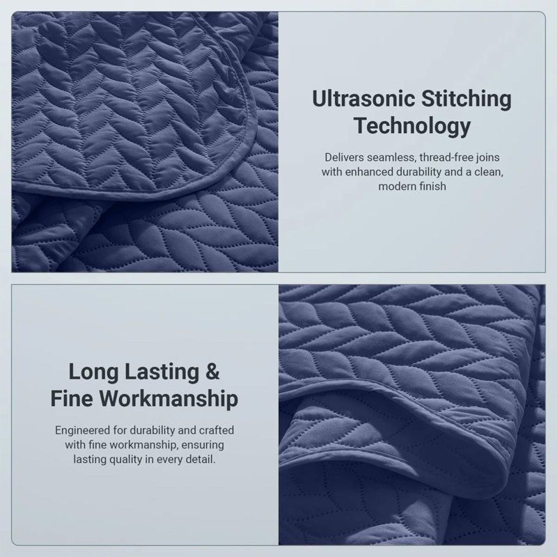 Modern Embossed Microfiber Twin Quilt Set, Navy